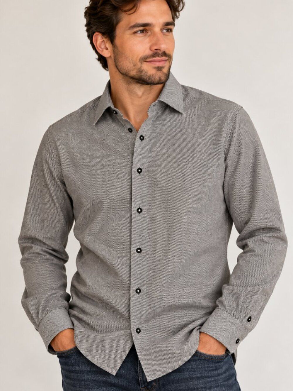 Robert Graham Men's Gray Micro Pattern Button Down Medium Textured Dress Shirt
